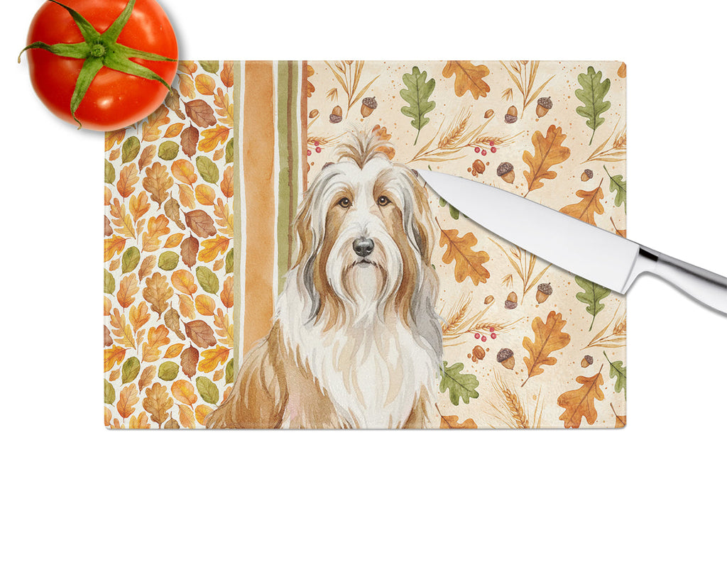 Fawn Bearded Collie Heirloom Fall Cutting Board Tempered Glass Kitchen Cutting Surface, Heat Resistant Chopping, Non-Slip Feet, Food Prep & Serving