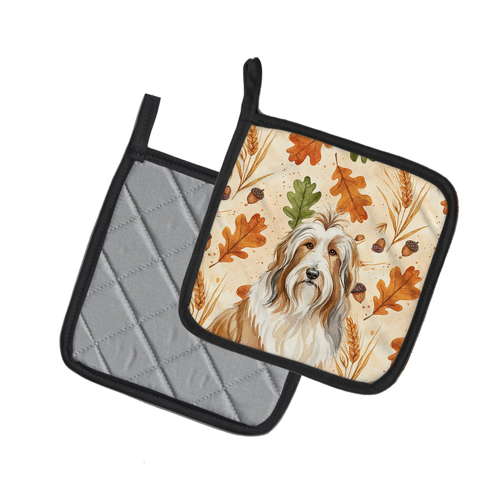Fawn Bearded Collie Heirloom Fall Pot Holder Set of 2 Heat Resistant Quilted Hot Pads 7.5 x 7.5 Inch, Insulated Kitchen Trivets for Cooking & Baking