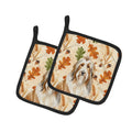 Fawn Bearded Collie Heirloom Fall Pot Holder Set of 2 Heat Resistant Quilted Hot Pads 7.5 x 7.5 Inch, Insulated Kitchen Trivets for Cooking & Baking