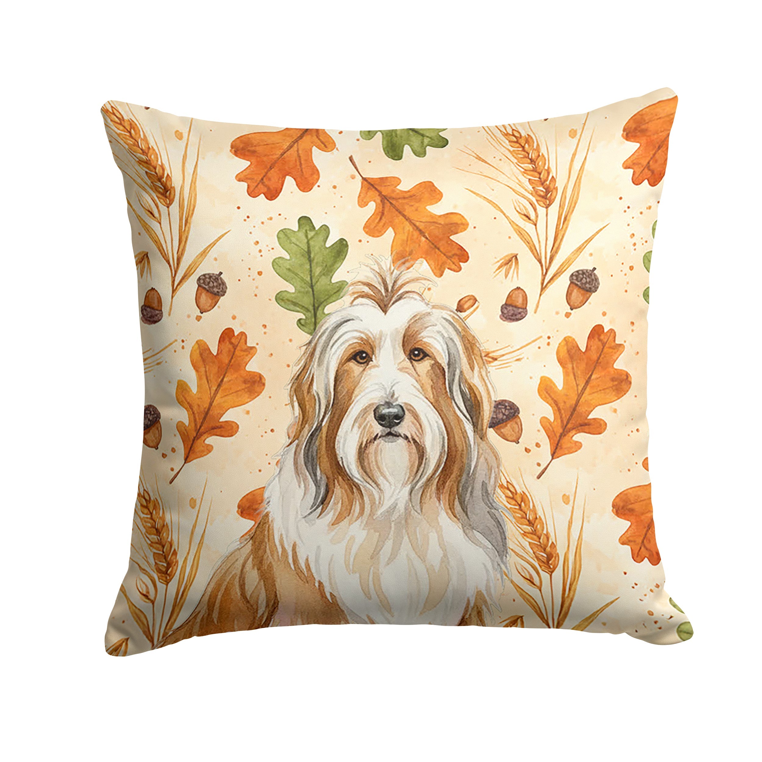 Fawn Bearded Collie Heirloom Fall Decorative Throw Pillow 18x18 Indoor Outdoor Accent Cushion, Fabric Cover with Insert for Sofa, Bed, Porch & Living Room