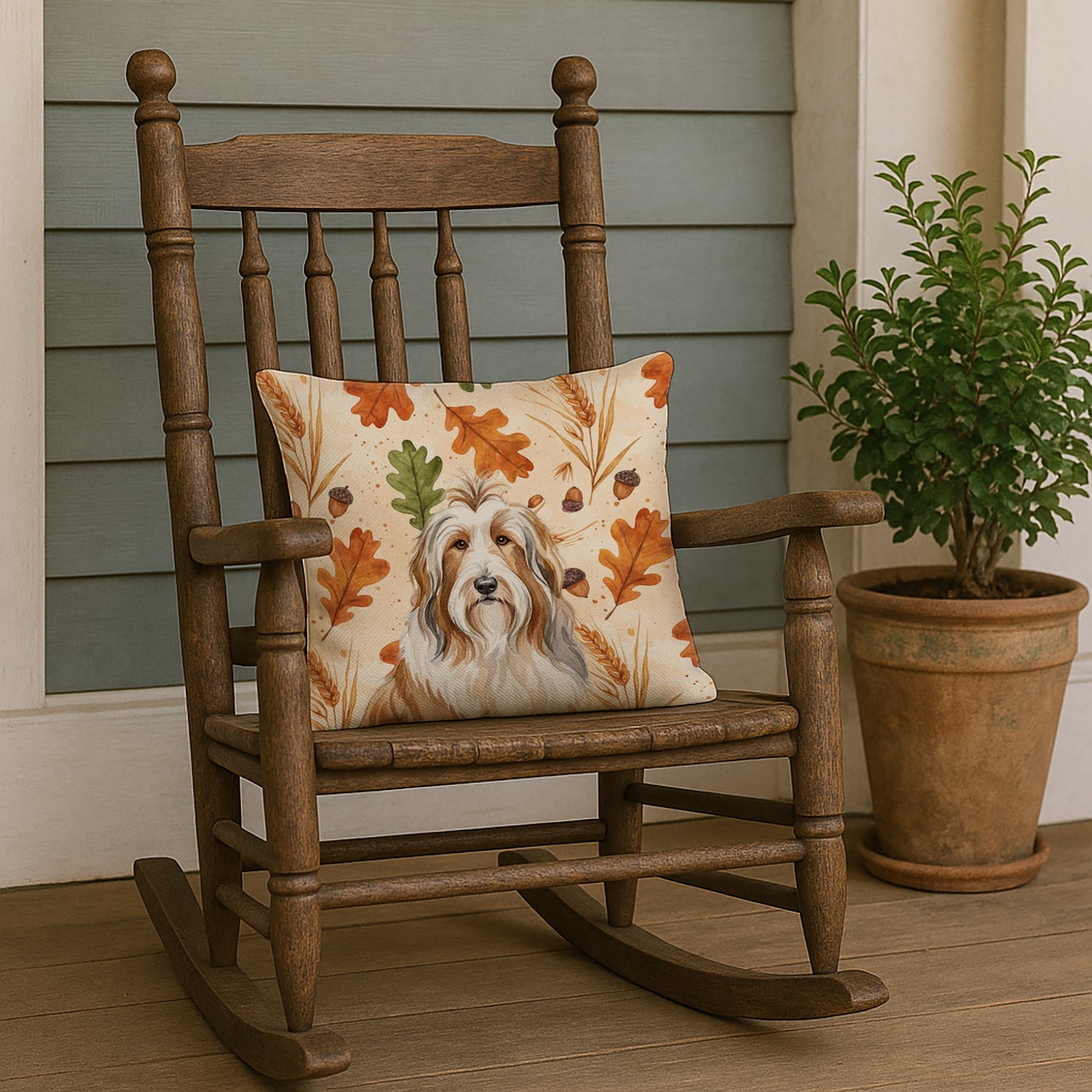 Fawn Bearded Collie Heirloom Fall Decorative Throw Pillow 18x18 Indoor Outdoor Accent Cushion, Fabric Cover with Insert for Sofa, Bed, Porch & Living Room