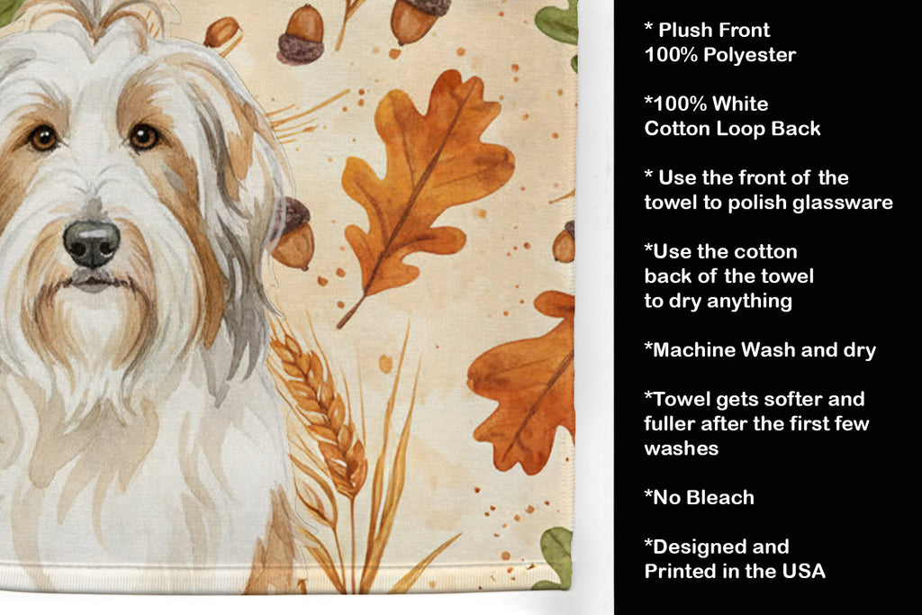 White and Tan Bearded Collie Heirloom Fall Kitchen Towel Velour Plush Front and Cotton Loop Back Machine Washable