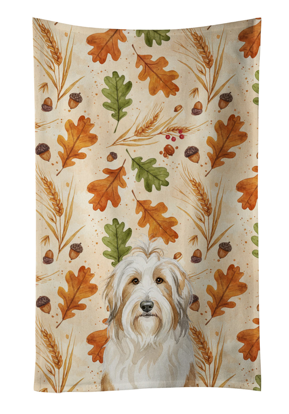 White and Tan Bearded Collie Heirloom Fall Kitchen Towel Velour Plush Front and Cotton Loop Back Machine Washable