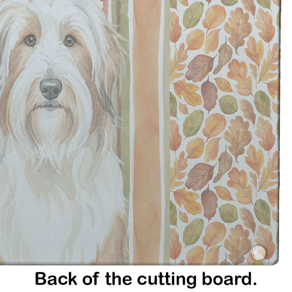 White and Tan Bearded Collie Heirloom Fall Cutting Board Tempered Glass Kitchen Cutting Surface, Heat Resistant Chopping, Non-Slip Feet, Food Prep & Serving