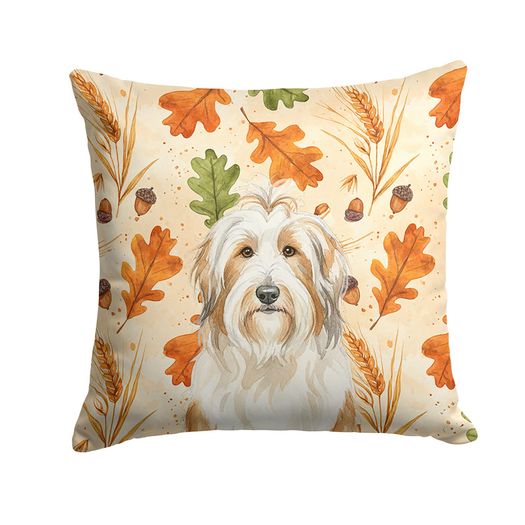White and Tan Bearded Collie Heirloom Fall Decorative Throw Pillow 14x14 Indoor Outdoor Accent Cushion, Fabric Cover with Insert for Sofa, Bed, Porch & Living Room