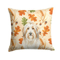 White and Tan Bearded Collie Heirloom Fall Decorative Throw Pillow 14x14 Indoor Outdoor Accent Cushion, Fabric Cover with Insert for Sofa, Bed, Porch & Living Room