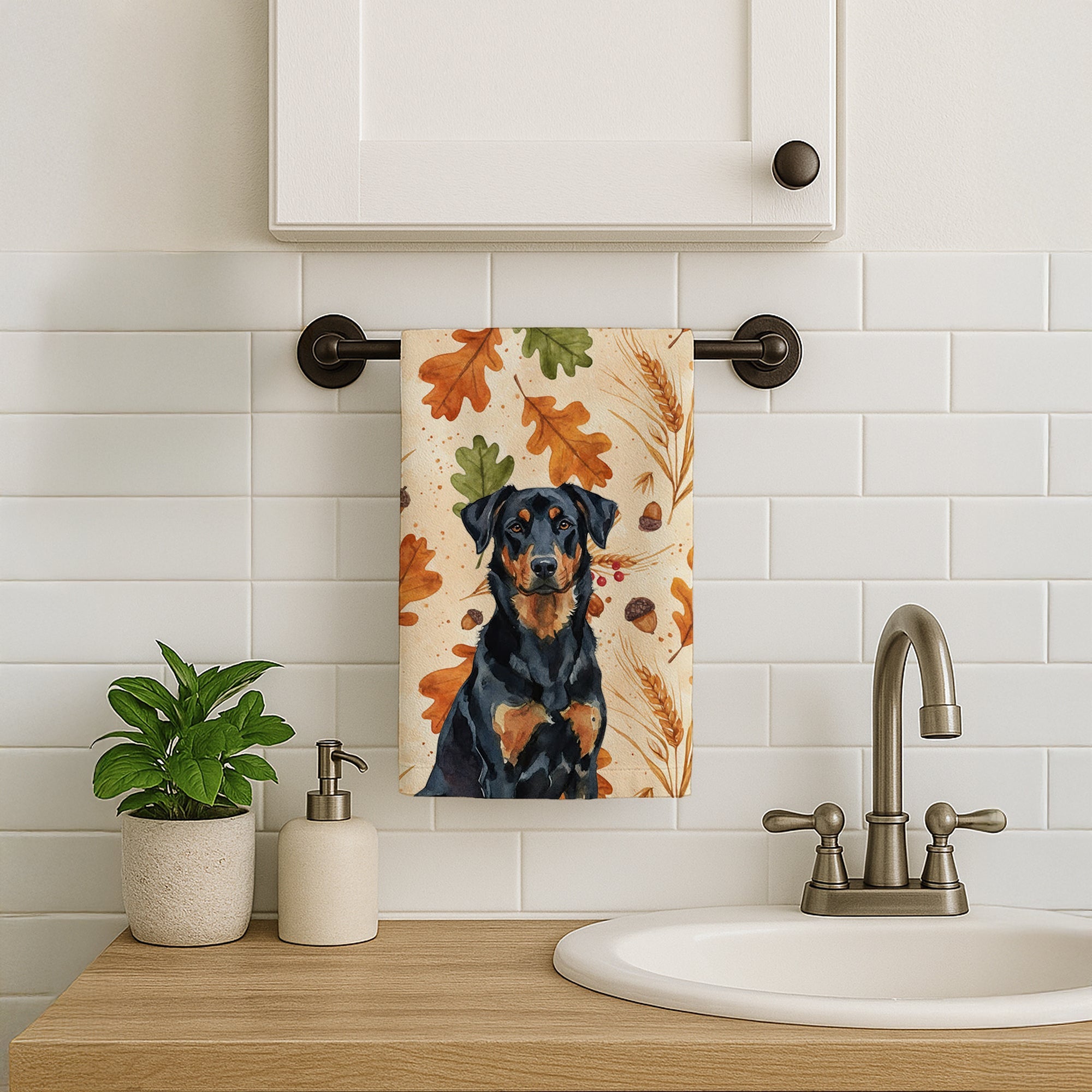 Beauceron Heirloom Fall Kitchen Towel Velour Plush Front and Cotton Loop Back Machine Washable