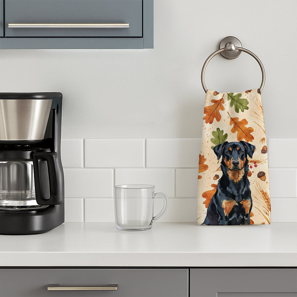 Beauceron Heirloom Fall Kitchen Towel Velour Plush Front and Cotton Loop Back Machine Washable