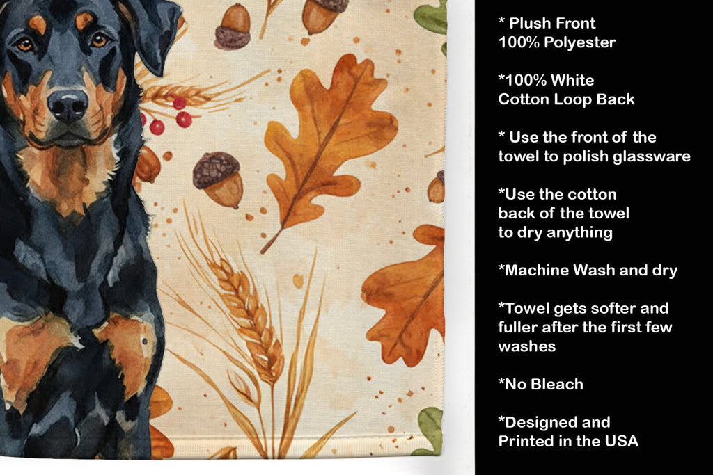 Beauceron Heirloom Fall Kitchen Towel Velour Plush Front and Cotton Loop Back Machine Washable