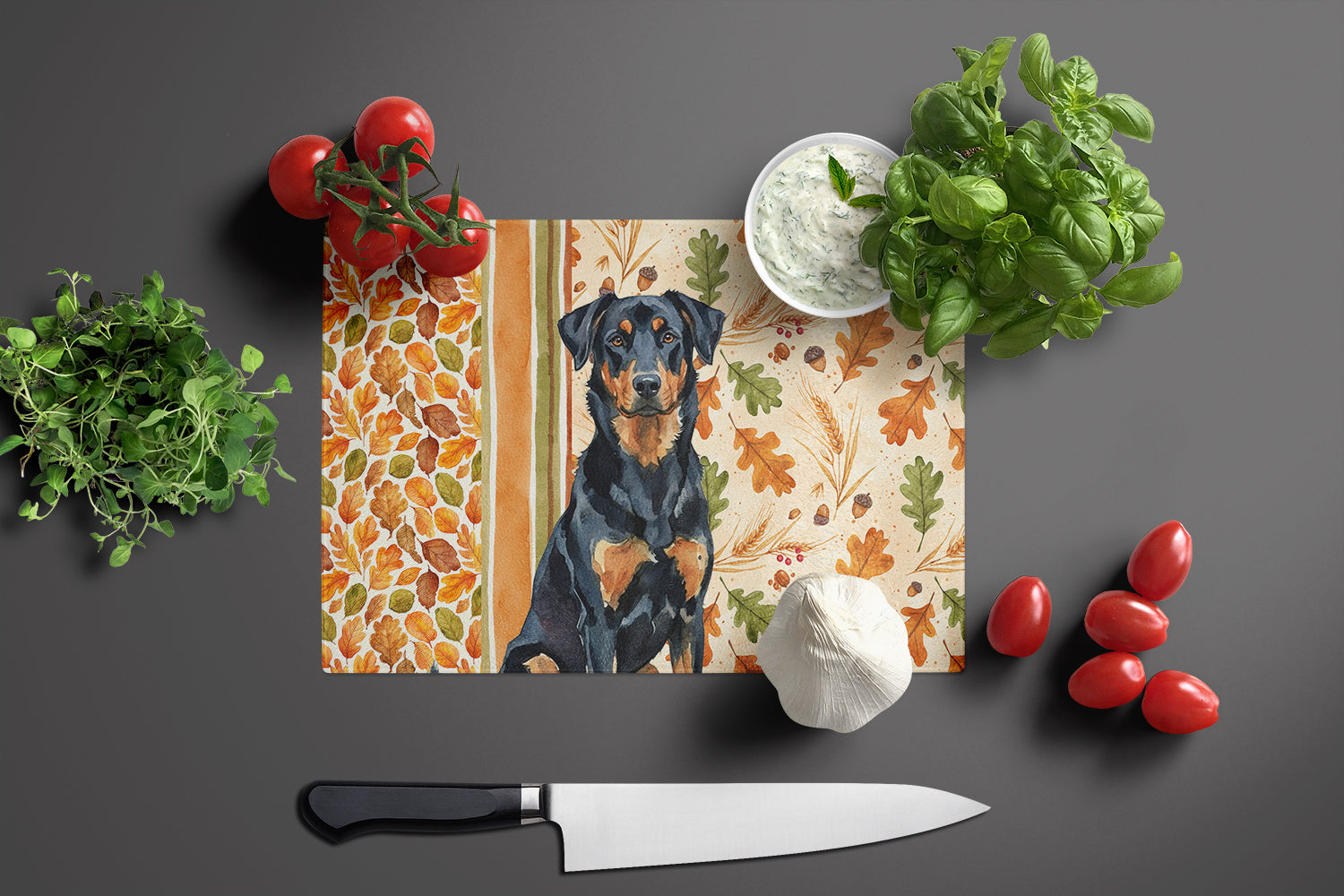 Beauceron Heirloom Fall Cutting Board Tempered Glass Kitchen Cutting Surface, Heat Resistant Chopping, Non-Slip Feet, Food Prep & Serving