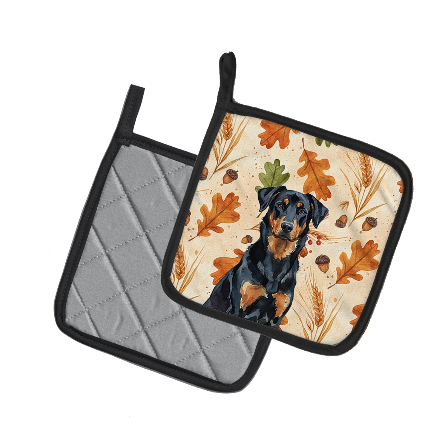 Beauceron Heirloom Fall Pot Holder Set of 2 Heat Resistant Quilted Hot Pads 7.5 x 7.5 Inch, Insulated Kitchen Trivets for Cooking & Baking