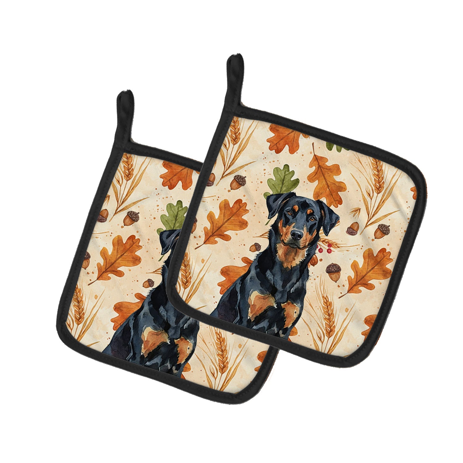 Beauceron Heirloom Fall Pot Holder Set of 2 Heat Resistant Quilted Hot Pads 7.5 x 7.5 Inch, Insulated Kitchen Trivets for Cooking & Baking
