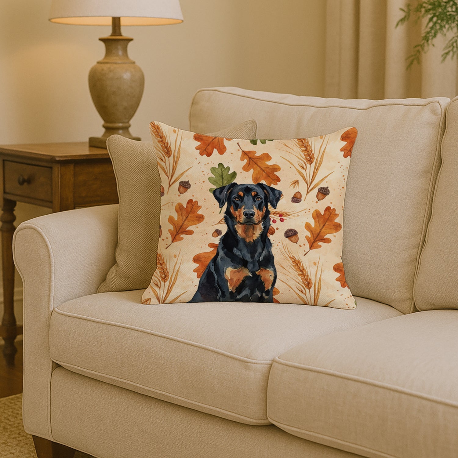 Beauceron Heirloom Fall Decorative Throw Pillow 14x14 Indoor Outdoor Accent Cushion, Fabric Cover with Insert for Sofa, Bed, Porch & Living Room