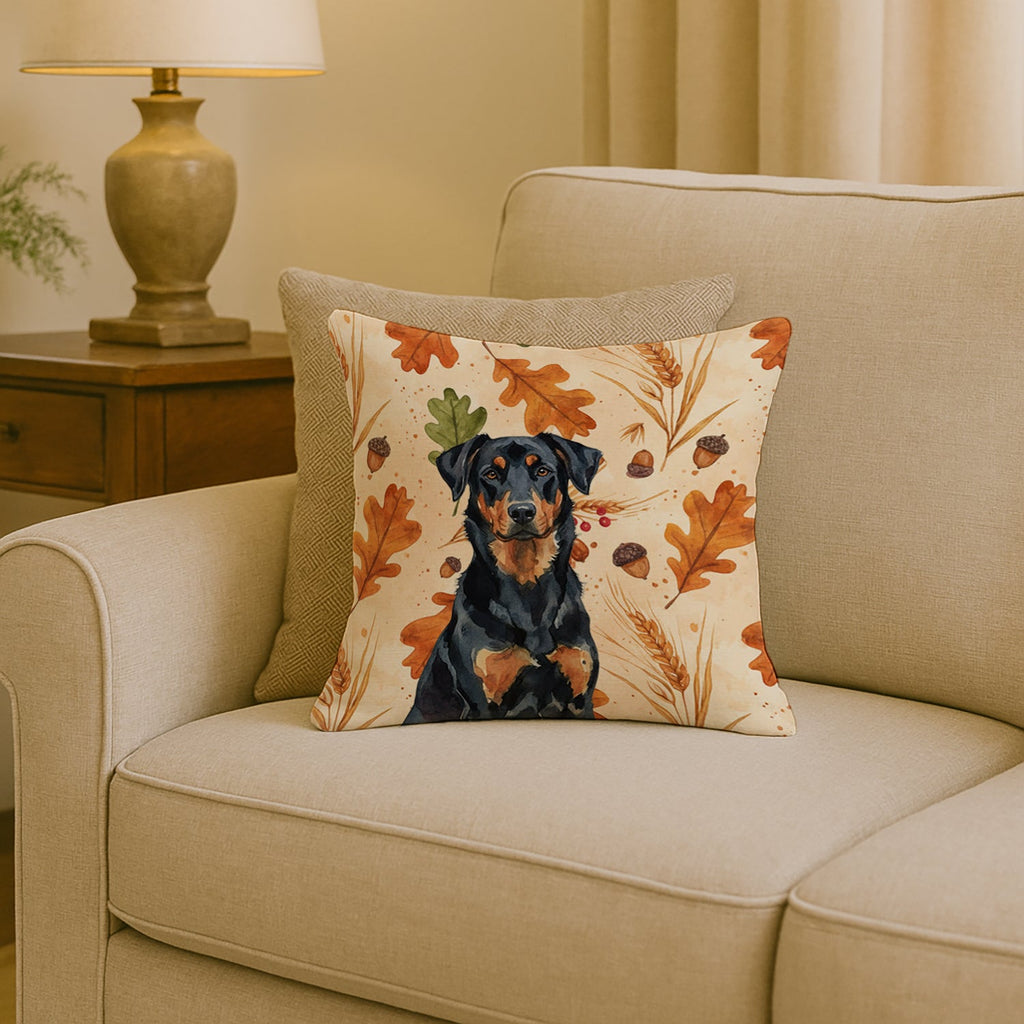 Beauceron Heirloom Fall Decorative Throw Pillow 18x18 Indoor Outdoor Accent Cushion, Fabric Cover with Insert for Sofa, Bed, Porch & Living Room