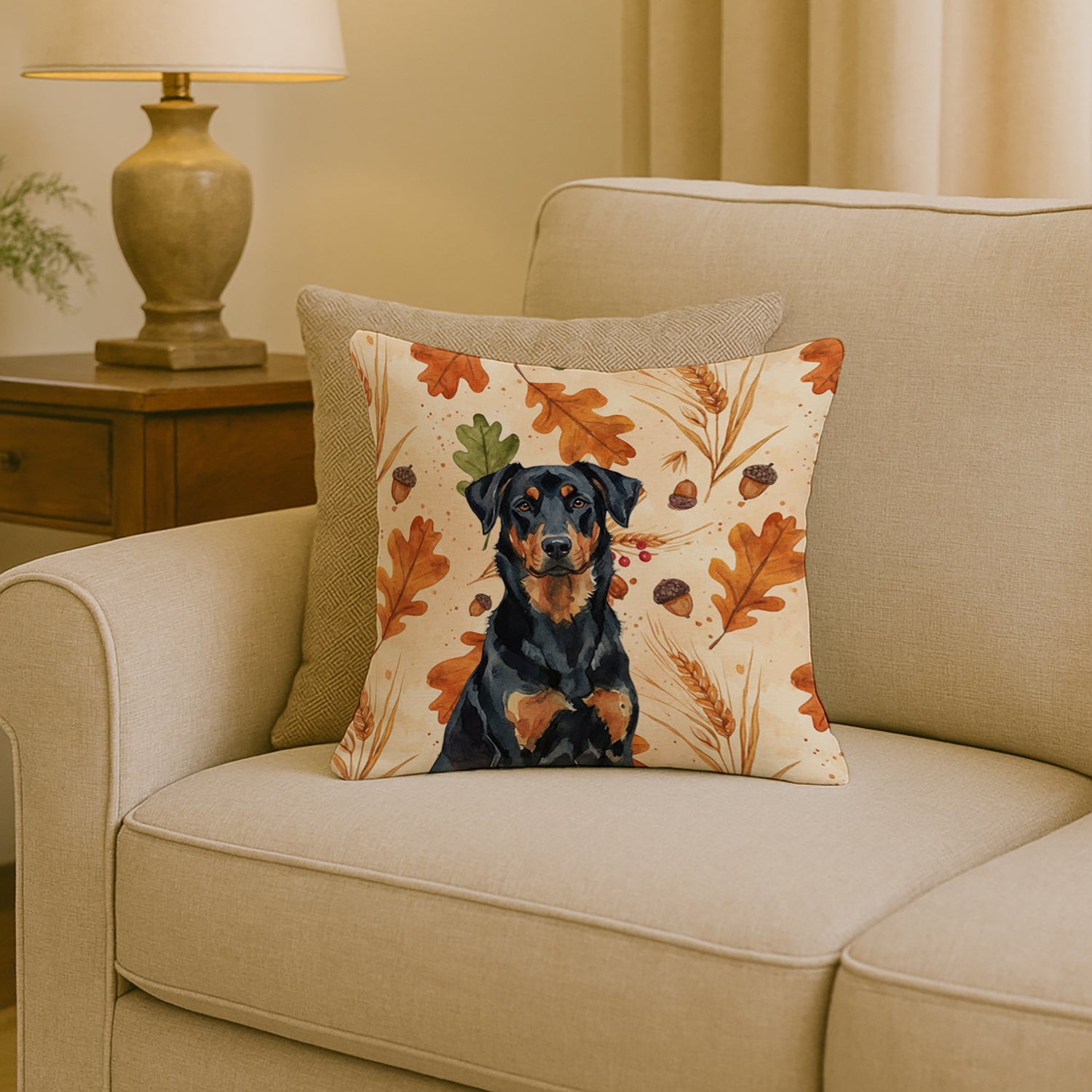 Beauceron Heirloom Fall Decorative Throw Pillow 18x18 Indoor Outdoor Accent Cushion, Fabric Cover with Insert for Sofa, Bed, Porch & Living Room
