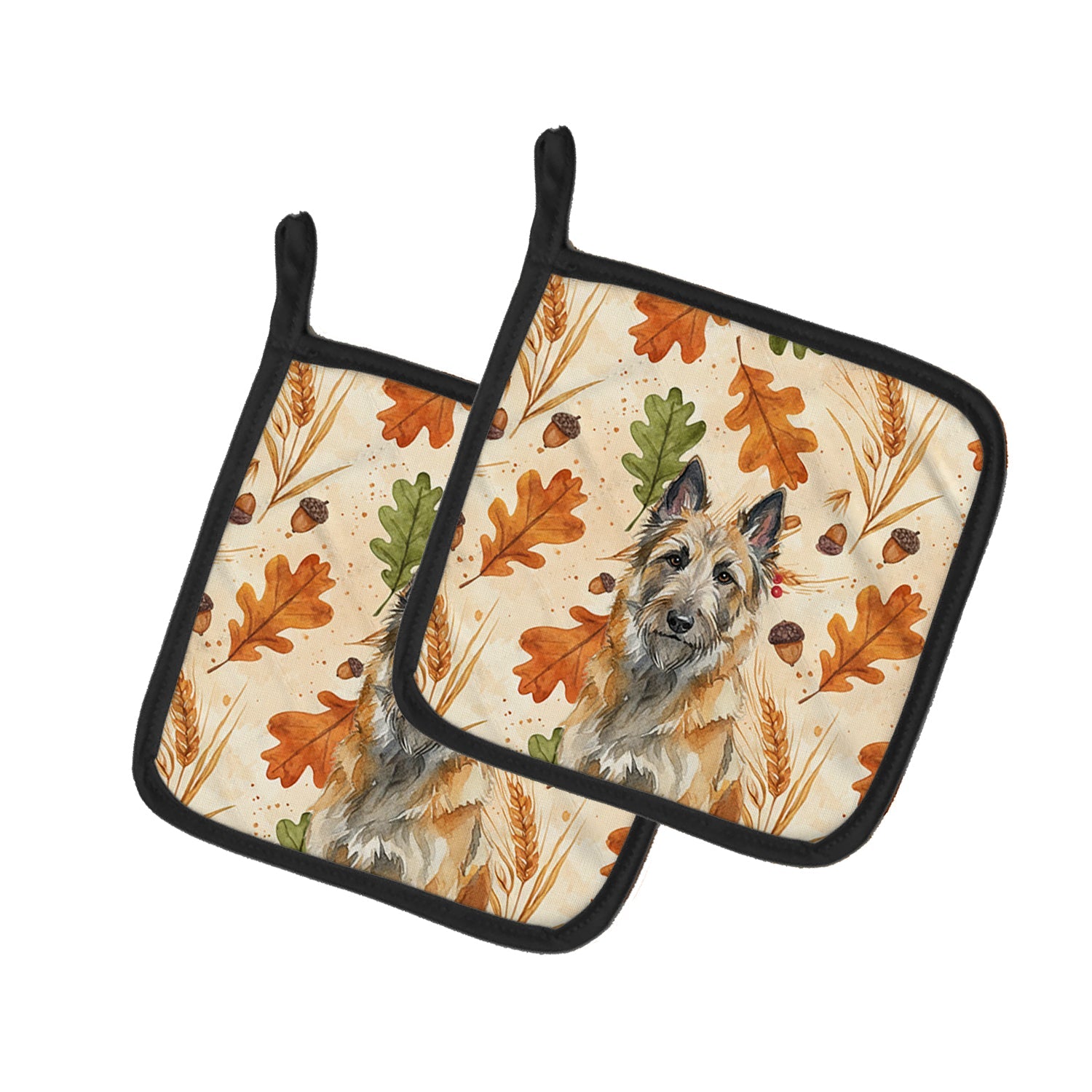 Belgian Laekenois Heirloom Fall Pot Holder Set of 2 Heat Resistant Quilted Hot Pads 7.5 x 7.5 Inch, Insulated Kitchen Trivets for Cooking & Baking