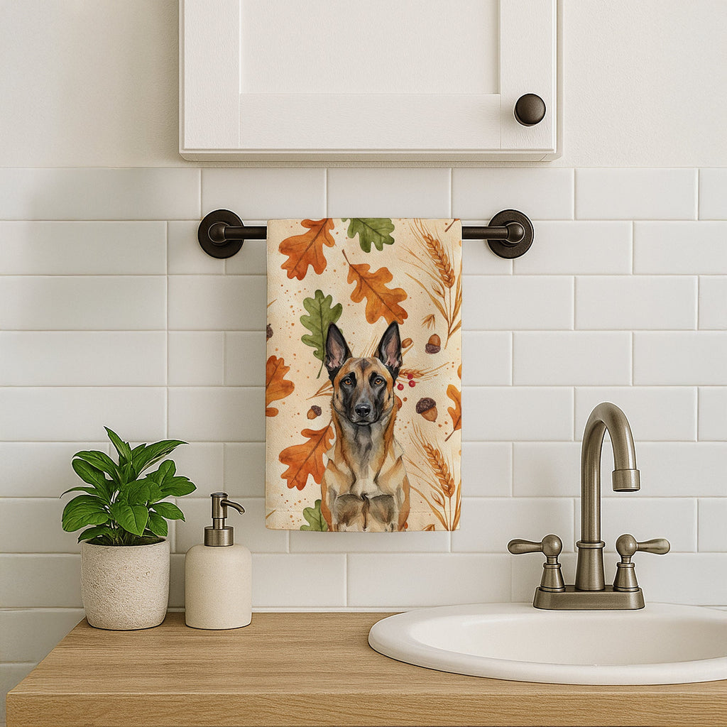 Belgian Malinois Heirloom Fall Kitchen Towel Velour Plush Front and Cotton Loop Back Machine Washable