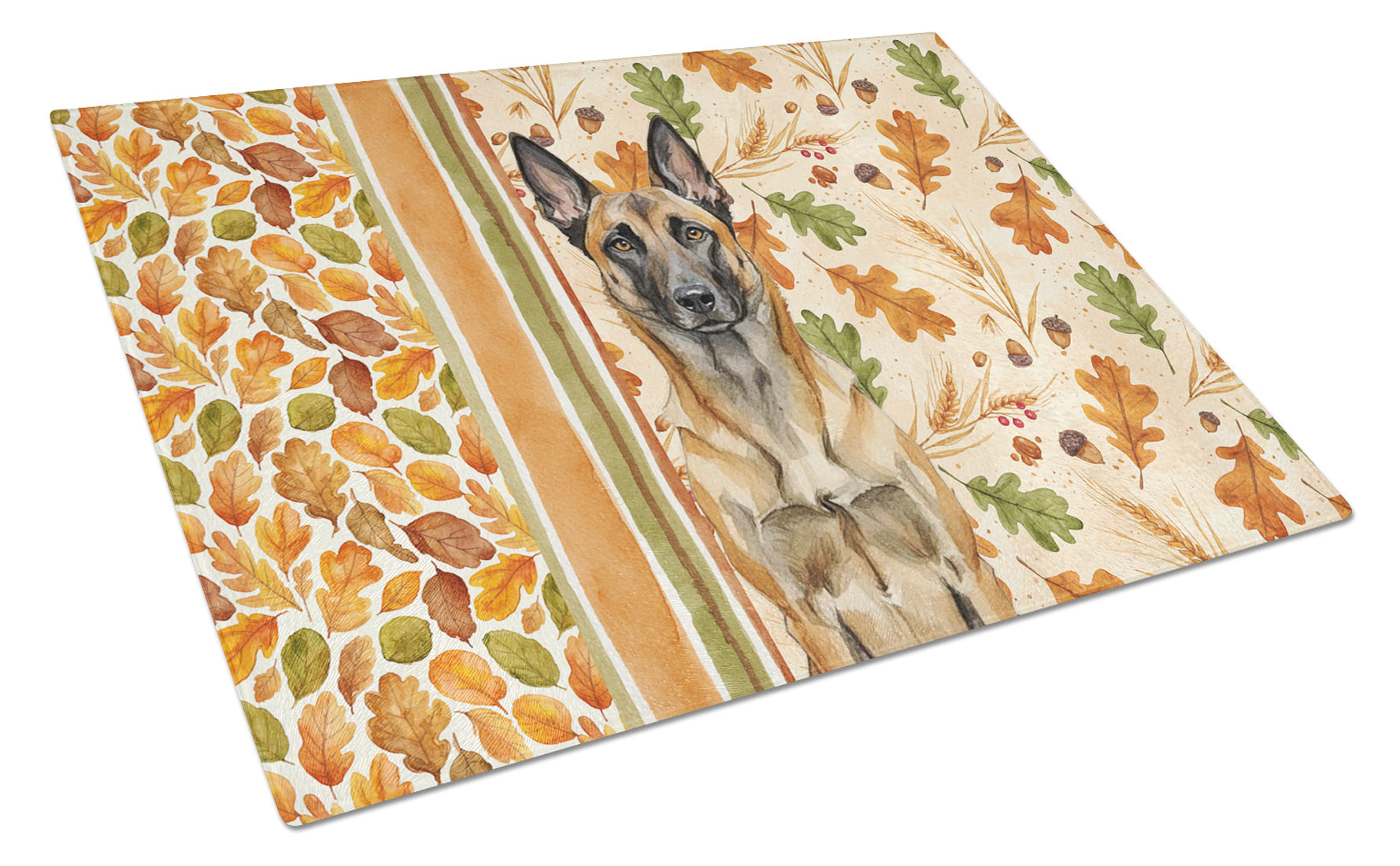 Belgian Malinois Heirloom Fall Cutting Board Tempered Glass Kitchen Cutting Surface, Heat Resistant Chopping, Non-Slip Feet, Food Prep & Serving
