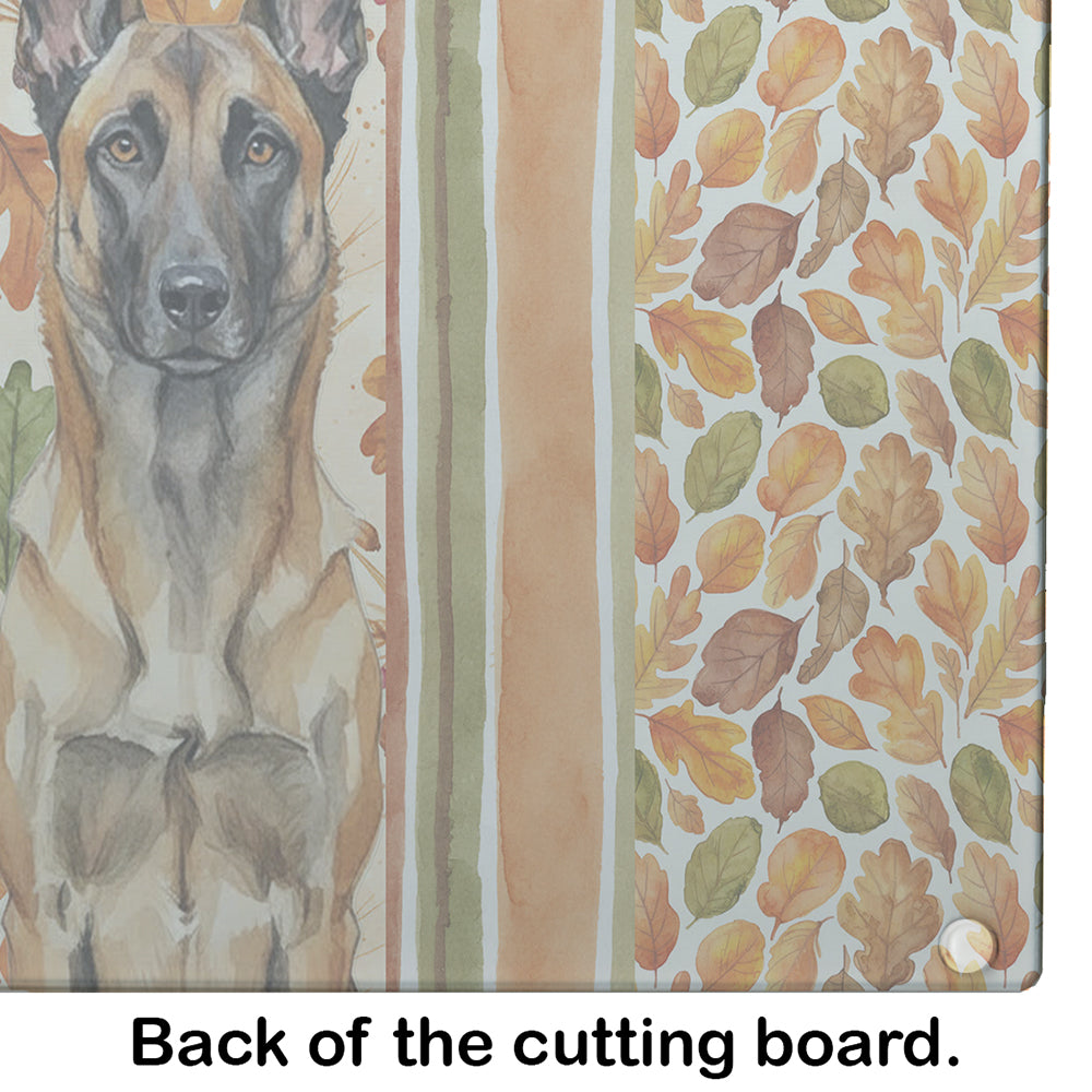 Belgian Malinois Heirloom Fall Cutting Board Tempered Glass Kitchen Cutting Surface, Heat Resistant Chopping, Non-Slip Feet, Food Prep & Serving