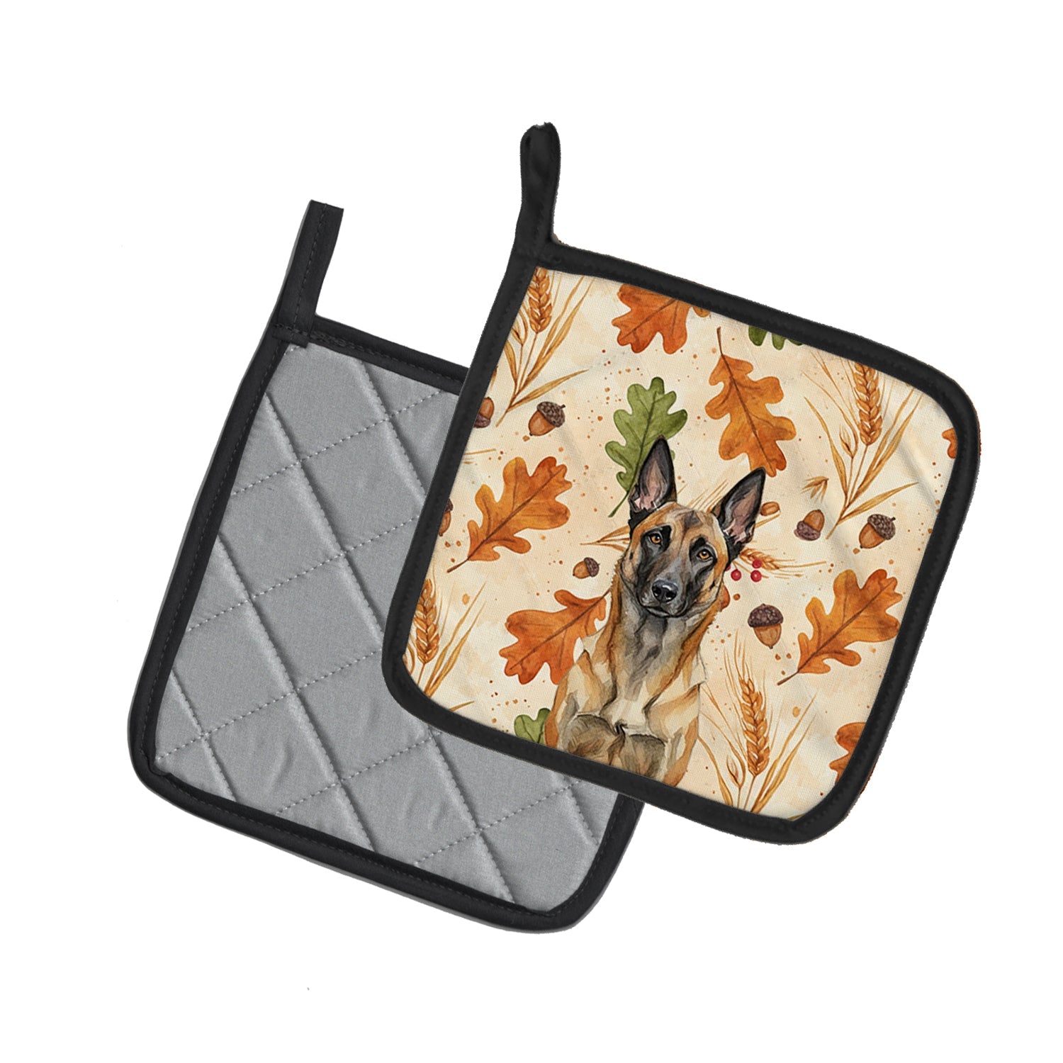 Belgian Malinois Heirloom Fall Pot Holder Set of 2 Heat Resistant Quilted Hot Pads 7.5 x 7.5 Inch, Insulated Kitchen Trivets for Cooking & Baking
