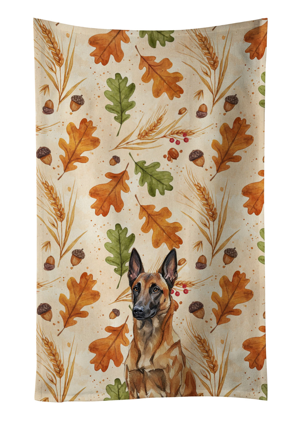 Mahogany Belgian Malinois Heirloom Fall Kitchen Towel Velour Plush Front and Cotton Loop Back Machine Washable