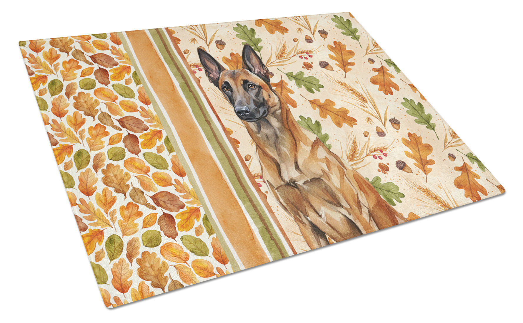Mahogany Belgian Malinois Heirloom Fall Cutting Board Tempered Glass Kitchen Cutting Surface, Heat Resistant Chopping, Non-Slip Feet, Food Prep & Serving