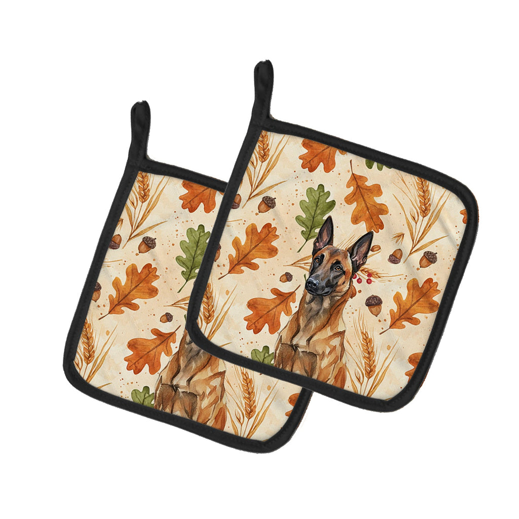 Mahogany Belgian Malinois Heirloom Fall Pot Holder Set of 2 Heat Resistant Quilted Hot Pads 7.5 x 7.5 Inch, Insulated Kitchen Trivets for Cooking & Baking