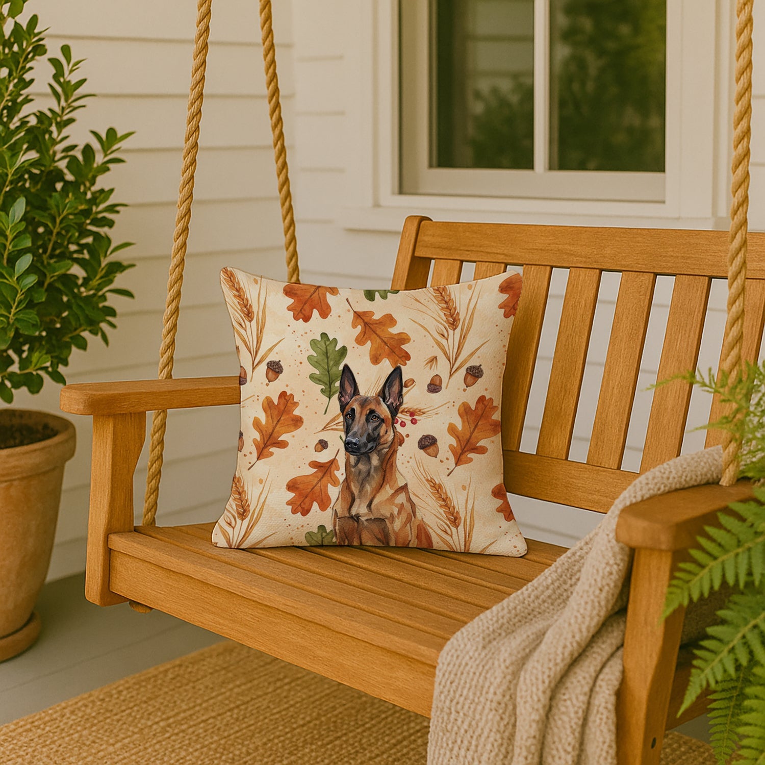 Mahogany Belgian Malinois Heirloom Fall Decorative Throw Pillow 18x18 Indoor Outdoor Accent Cushion, Fabric Cover with Insert for Sofa, Bed, Porch & Living Room