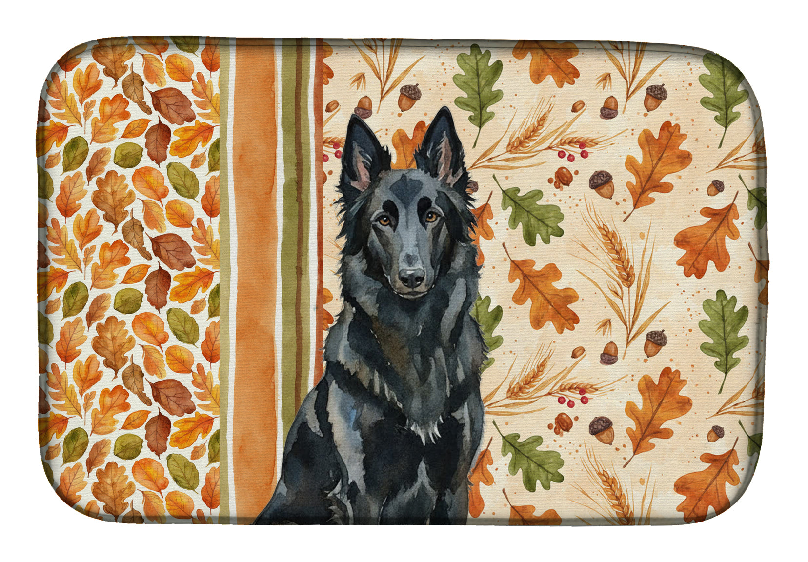 Belgian Sheepdog Groenendael Heirloom Fall Dish Drying Mat Absorbent Dish Drying Mat Pad for Kitchen Counter Dish Drainer Mat for Countertop, 14 x 21", Multicolor