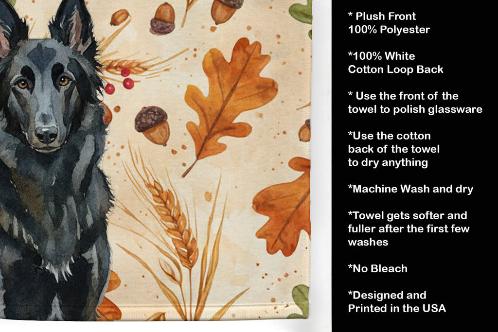 Belgian Sheepdog Groenendael Heirloom Fall Kitchen Towel Velour Plush Front and Cotton Loop Back Machine Washable