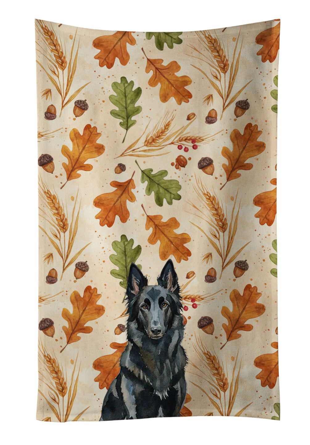 Belgian Sheepdog Groenendael Heirloom Fall Kitchen Towel Velour Plush Front and Cotton Loop Back Machine Washable