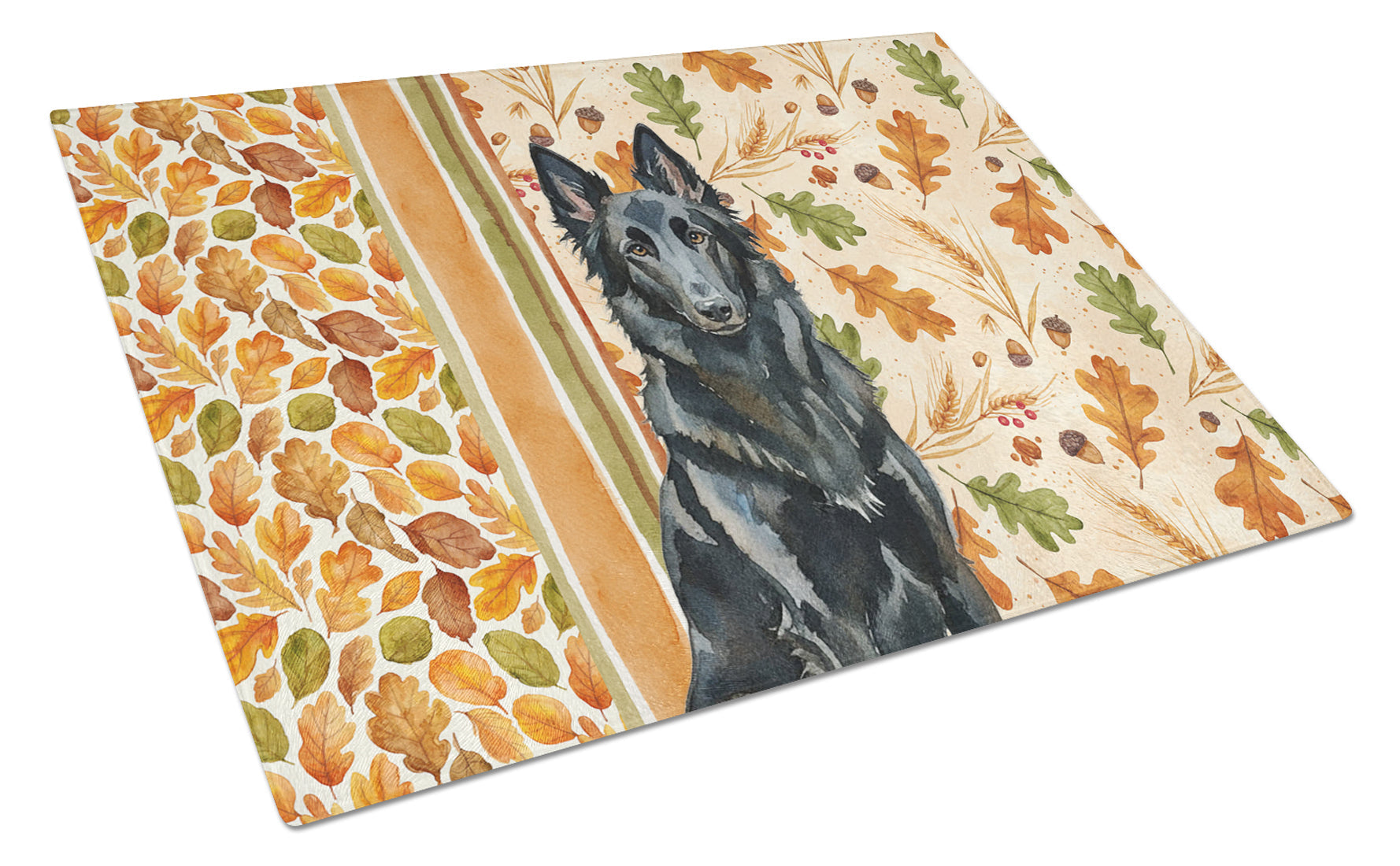 Belgian Sheepdog Groenendael Heirloom Fall Cutting Board Tempered Glass Kitchen Cutting Surface, Heat Resistant Chopping, Non-Slip Feet, Food Prep & Serving