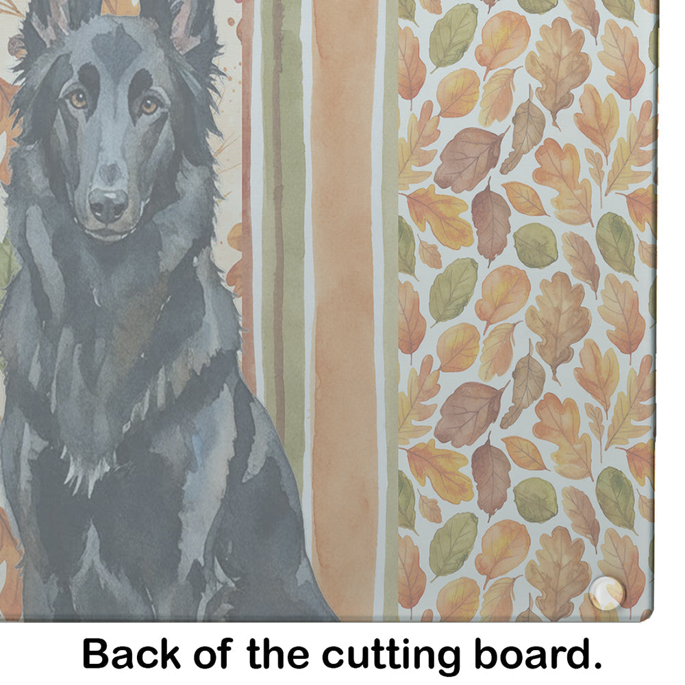 Belgian Sheepdog Groenendael Heirloom Fall Cutting Board Tempered Glass Kitchen Cutting Surface, Heat Resistant Chopping, Non-Slip Feet, Food Prep & Serving
