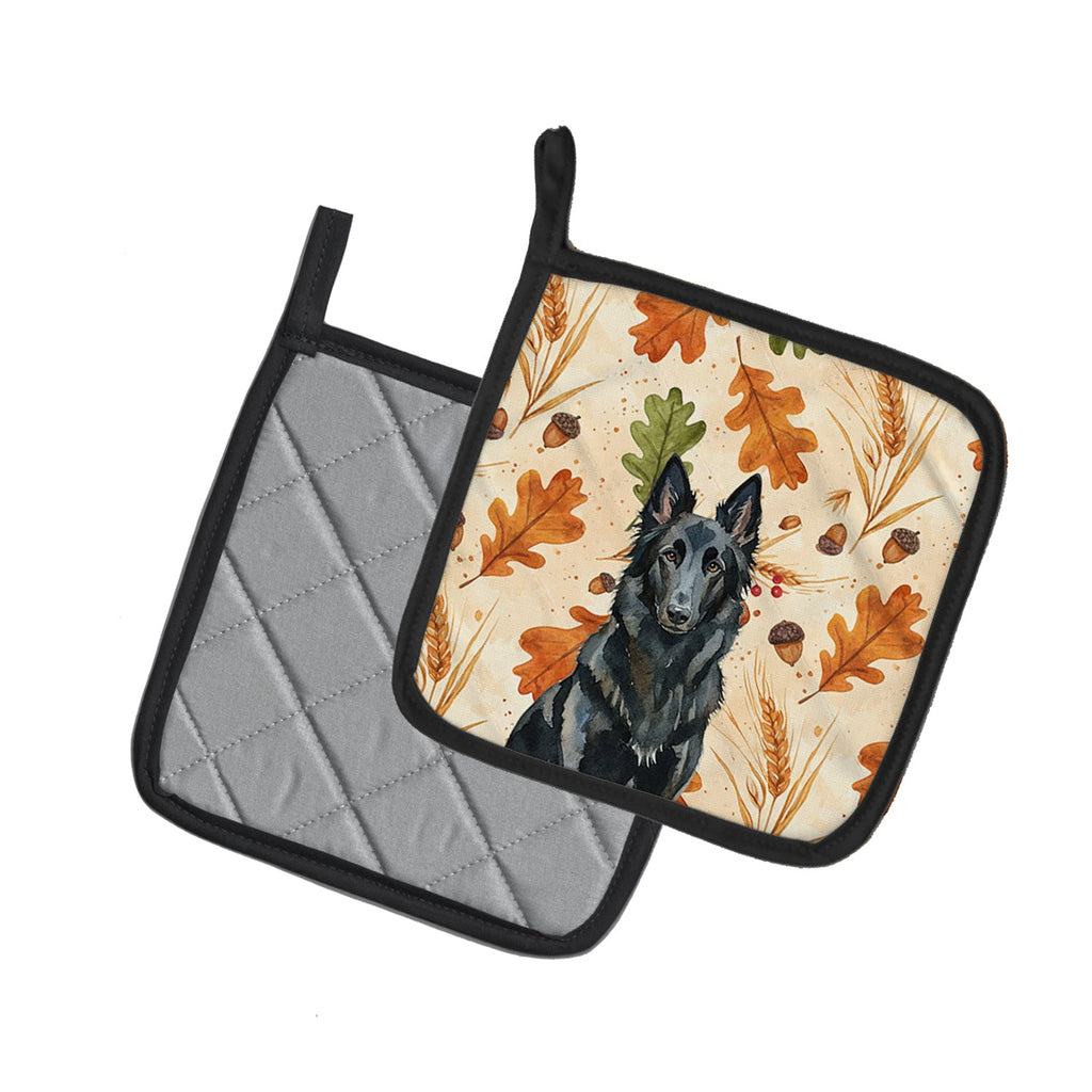 Belgian Sheepdog Groenendael Heirloom Fall Pot Holder Set of 2 Heat Resistant Quilted Hot Pads 7.5 x 7.5 Inch, Insulated Kitchen Trivets for Cooking & Baking