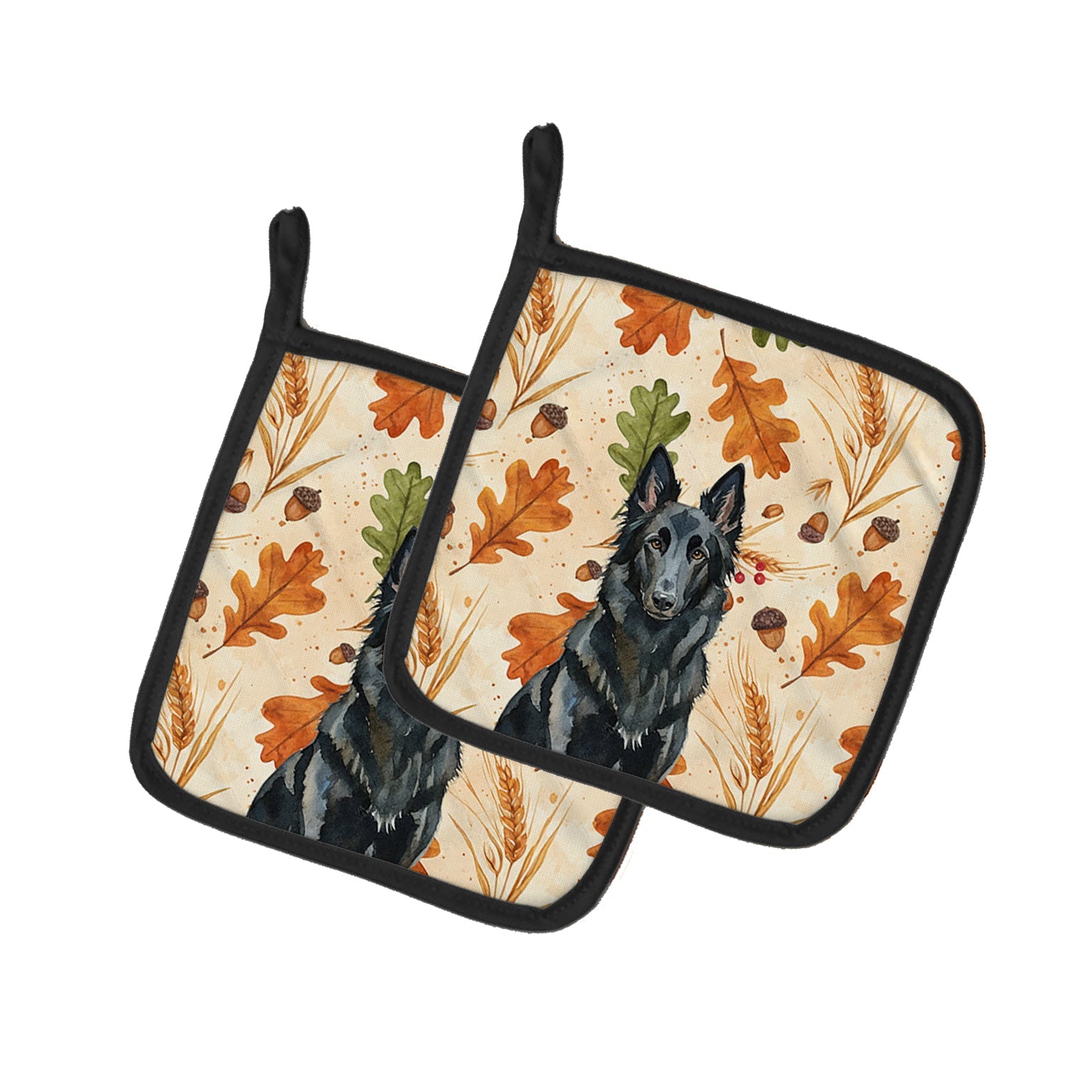 Belgian Sheepdog Groenendael Heirloom Fall Pot Holder Set of 2 Heat Resistant Quilted Hot Pads 7.5 x 7.5 Inch, Insulated Kitchen Trivets for Cooking & Baking