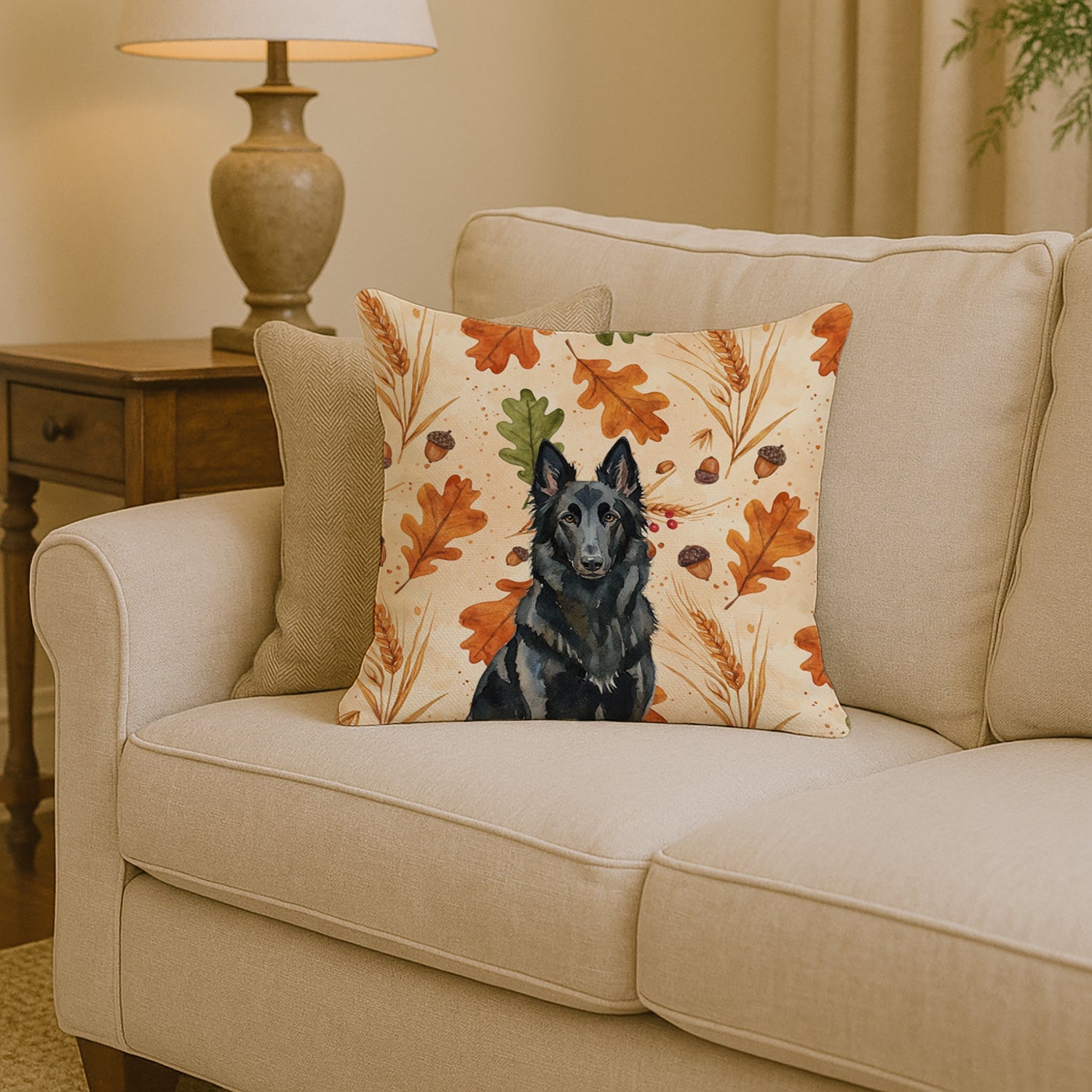 Belgian Sheepdog Groenendael Heirloom Fall Decorative Throw Pillow 14x14 Indoor Outdoor Accent Cushion, Fabric Cover with Insert for Sofa, Bed, Porch & Living Room