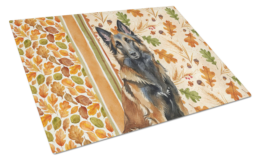 Belgian Tervuren Heirloom Fall Cutting Board Tempered Glass Kitchen Cutting Surface, Heat Resistant Chopping, Non-Slip Feet, Food Prep & Serving