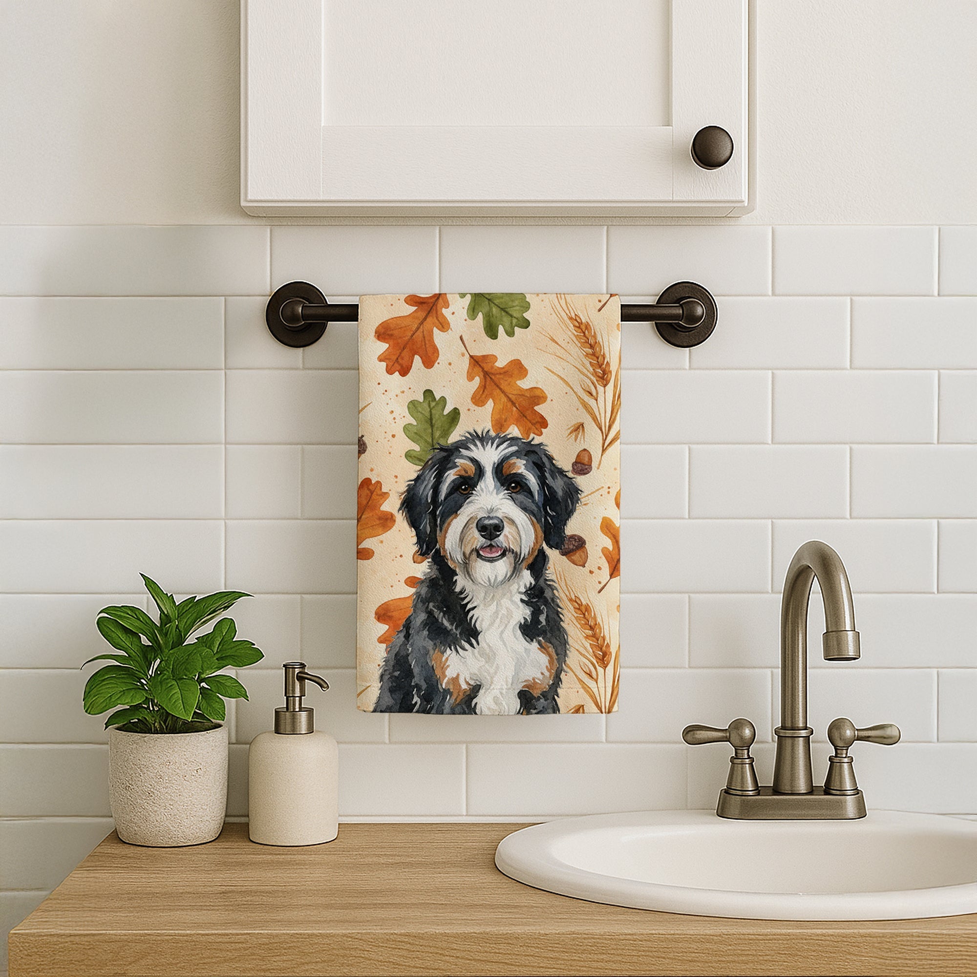 Berndoodle Heirloom Fall Kitchen Towel Velour Plush Front and Cotton Loop Back Machine Washable