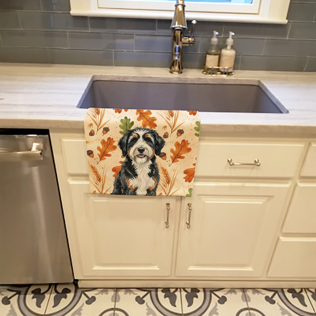 Berndoodle Heirloom Fall Kitchen Towel Velour Plush Front and Cotton Loop Back Machine Washable
