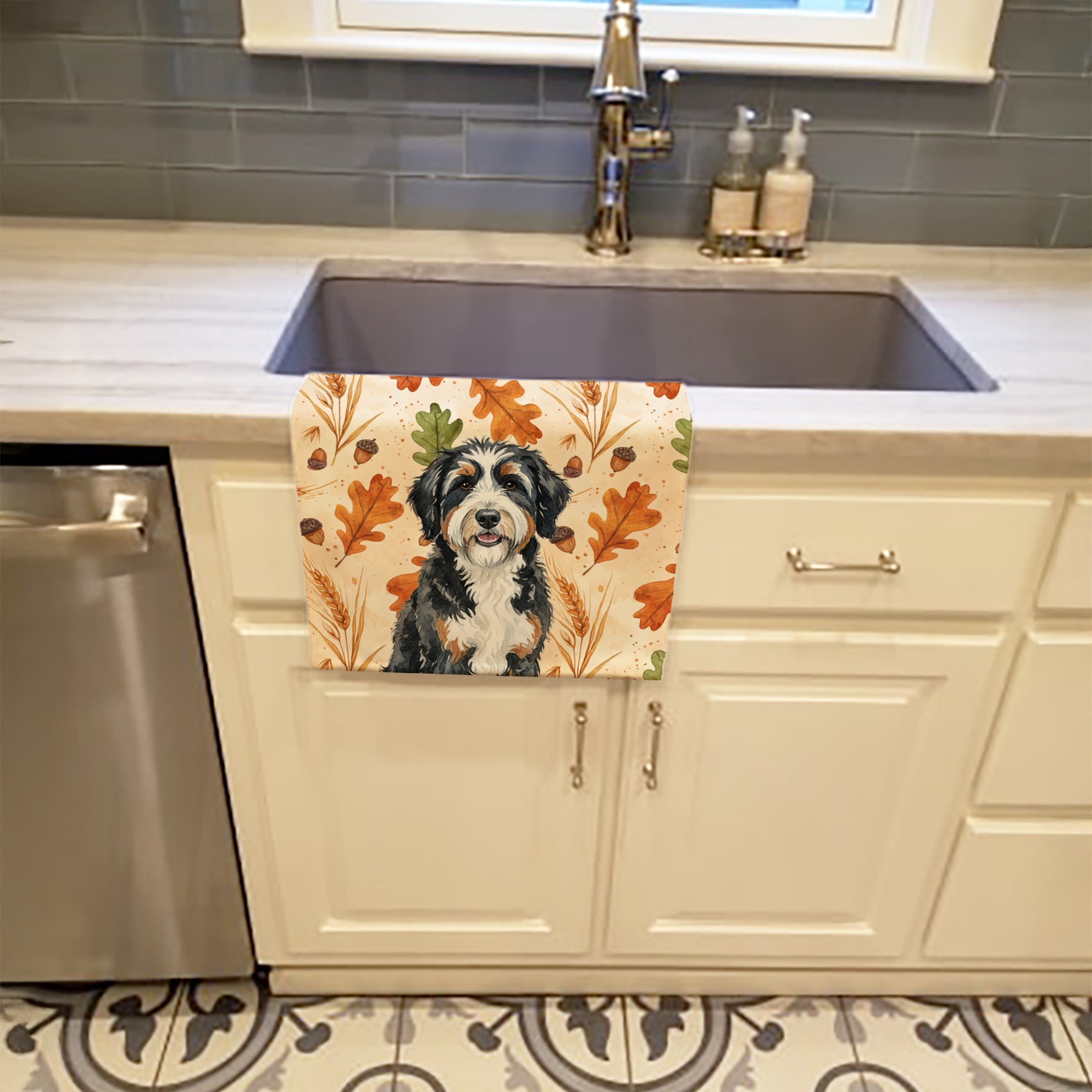 Berndoodle Heirloom Fall Kitchen Towel Velour Plush Front and Cotton Loop Back Machine Washable