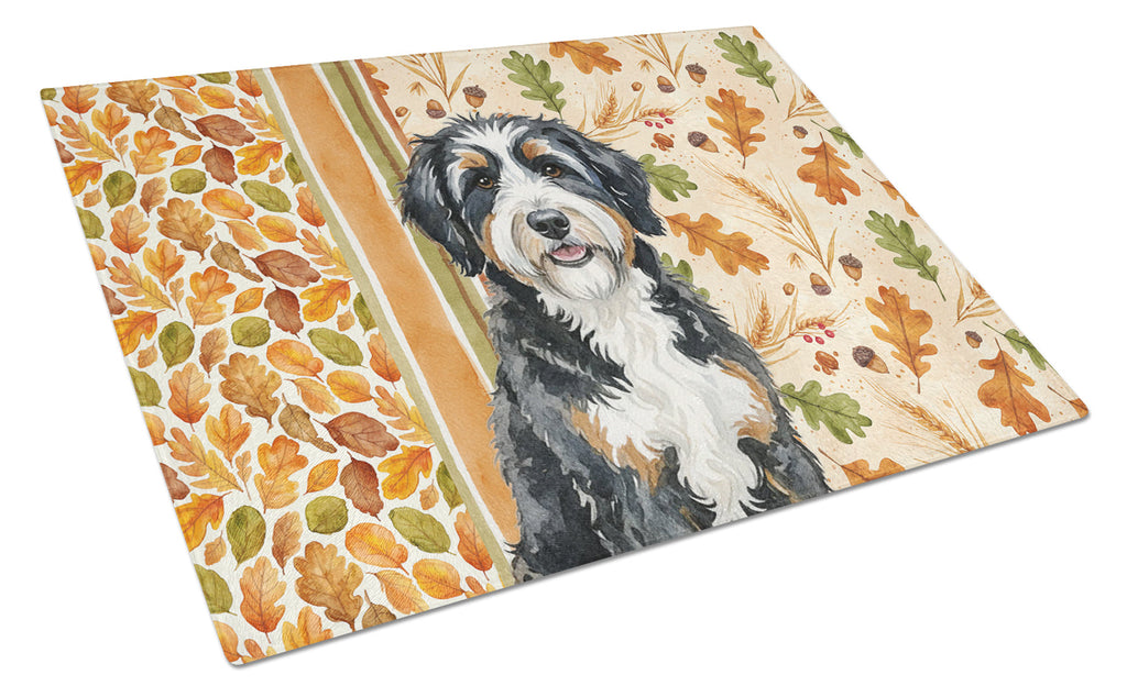 Berndoodle Heirloom Fall Cutting Board Tempered Glass Kitchen Cutting Surface, Heat Resistant Chopping, Non-Slip Feet, Food Prep & Serving