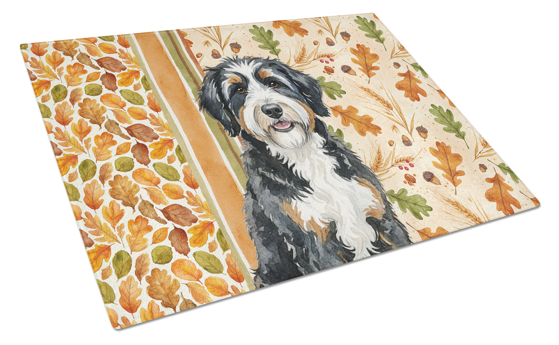 Berndoodle Heirloom Fall Cutting Board Tempered Glass Kitchen Cutting Surface, Heat Resistant Chopping, Non-Slip Feet, Food Prep & Serving