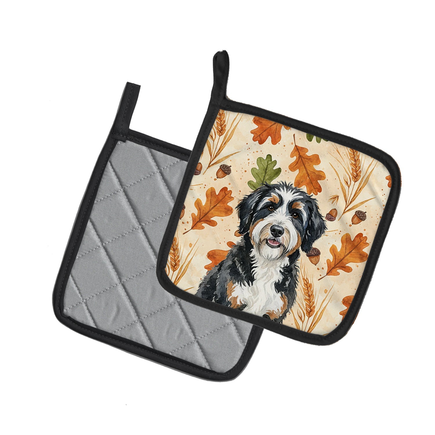 Berndoodle Heirloom Fall Pot Holder Set of 2 Heat Resistant Quilted Hot Pads 7.5 x 7.5 Inch, Insulated Kitchen Trivets for Cooking & Baking