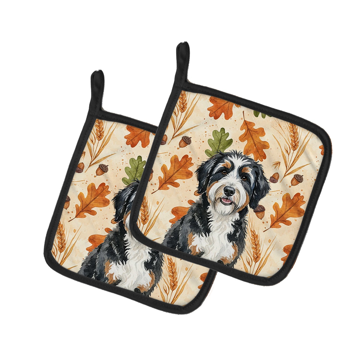 Berndoodle Heirloom Fall Pot Holder Set of 2 Heat Resistant Quilted Hot Pads 7.5 x 7.5 Inch, Insulated Kitchen Trivets for Cooking & Baking