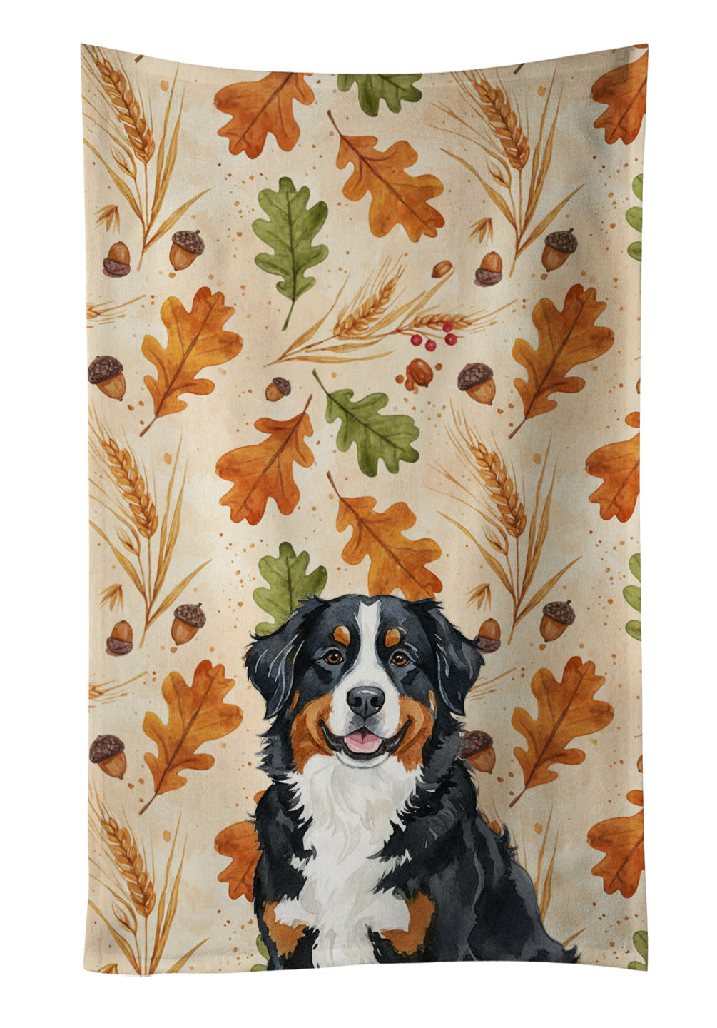 Bernese Mountain Dog Heirloom Fall Kitchen Towel Velour Plush Front and Cotton Loop Back Machine Washable