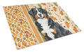 Bernese Mountain Dog Heirloom Fall Cutting Board Tempered Glass Kitchen Cutting Surface, Heat Resistant Chopping, Non-Slip Feet, Food Prep & Serving