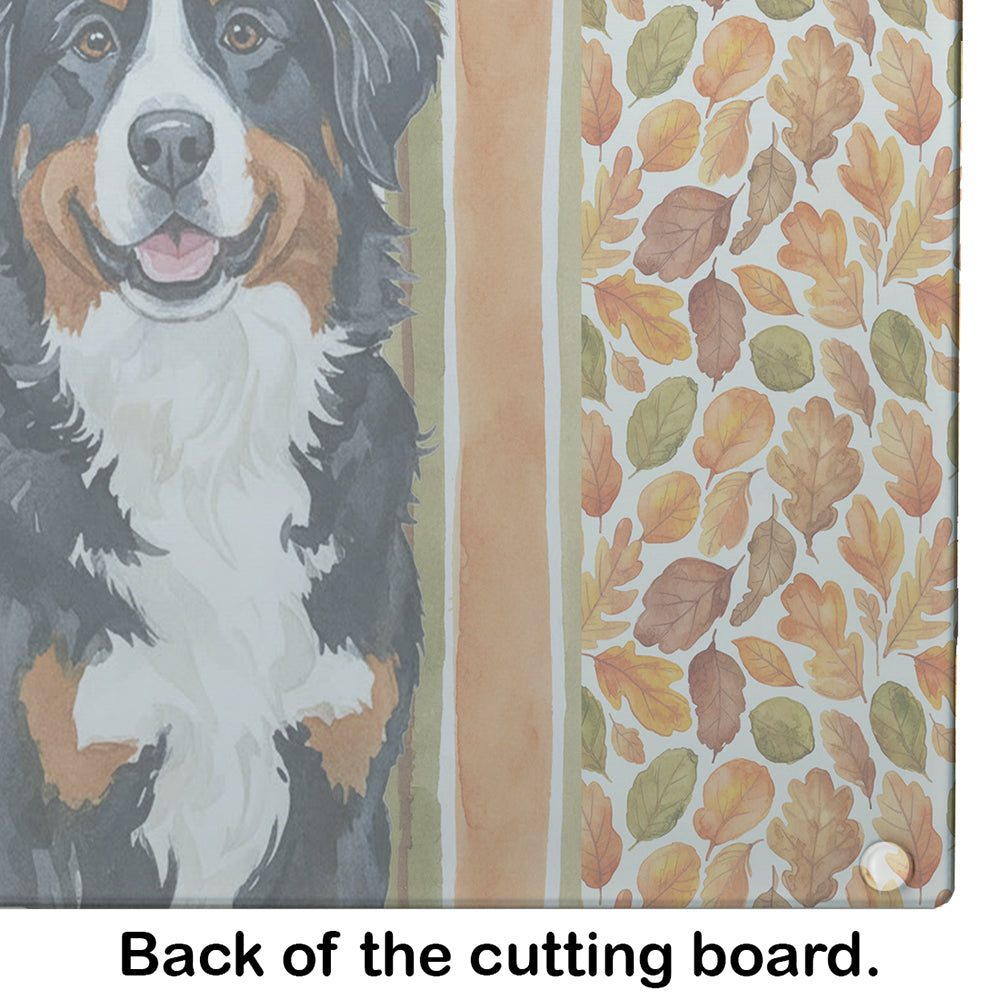 Bernese Mountain Dog Heirloom Fall Cutting Board Tempered Glass Kitchen Cutting Surface, Heat Resistant Chopping, Non-Slip Feet, Food Prep & Serving