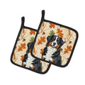 Bernese Mountain Dog Heirloom Fall Pot Holder Set of 2 Heat Resistant Quilted Hot Pads 7.5 x 7.5 Inch, Insulated Kitchen Trivets for Cooking & Baking