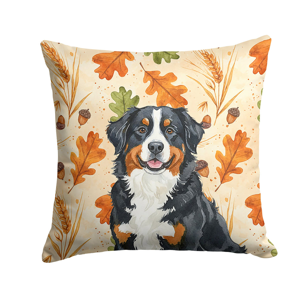 Bernese Mountain Dog Heirloom Fall Decorative Throw Pillow 14x14 Indoor Outdoor Accent Cushion, Fabric Cover with Insert for Sofa, Bed, Porch & Living Room