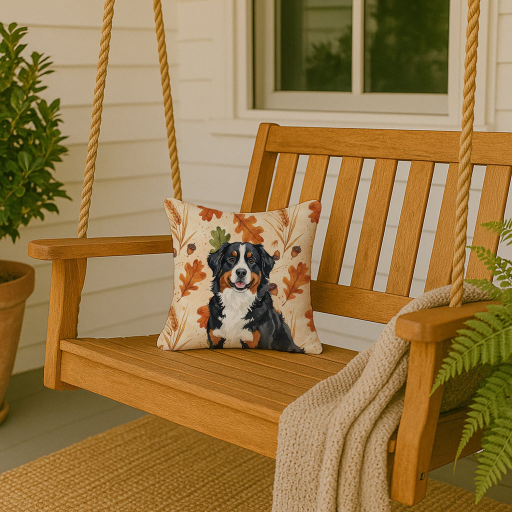Bernese Mountain Dog Heirloom Fall Decorative Throw Pillow 14x14 Indoor Outdoor Accent Cushion, Fabric Cover with Insert for Sofa, Bed, Porch & Living Room